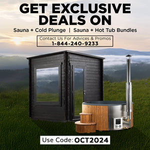 Terra S Modern Cabin Sauna With Huum Hive Mini WIFI Heater & Wood-Fired Hot Tub Bundle